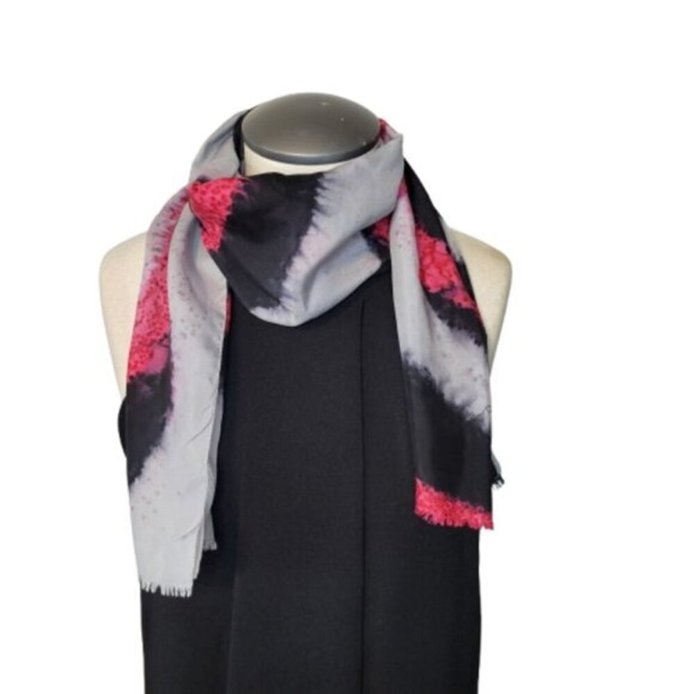 Stavroff Silk Scarf Black Pink and Grey Rectangle 50" x 11"